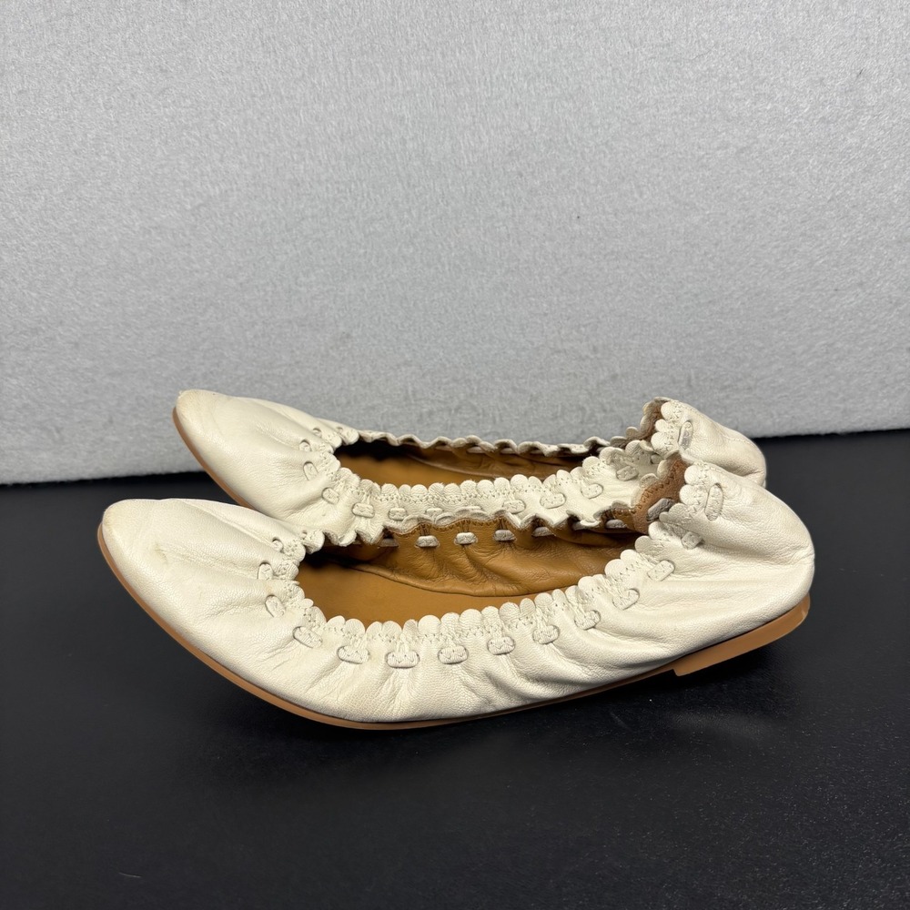 See By Chloé Jane Scalloped Leather Ballet Flats Off White Womens Size 38/7.5-8
